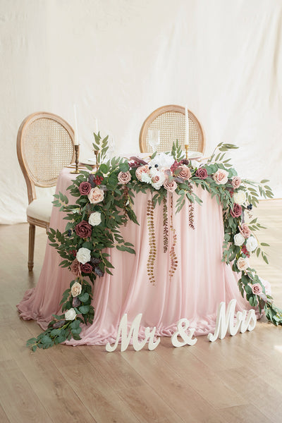 9ft Head Table Flower Garland in Dusty Rose & Mauve