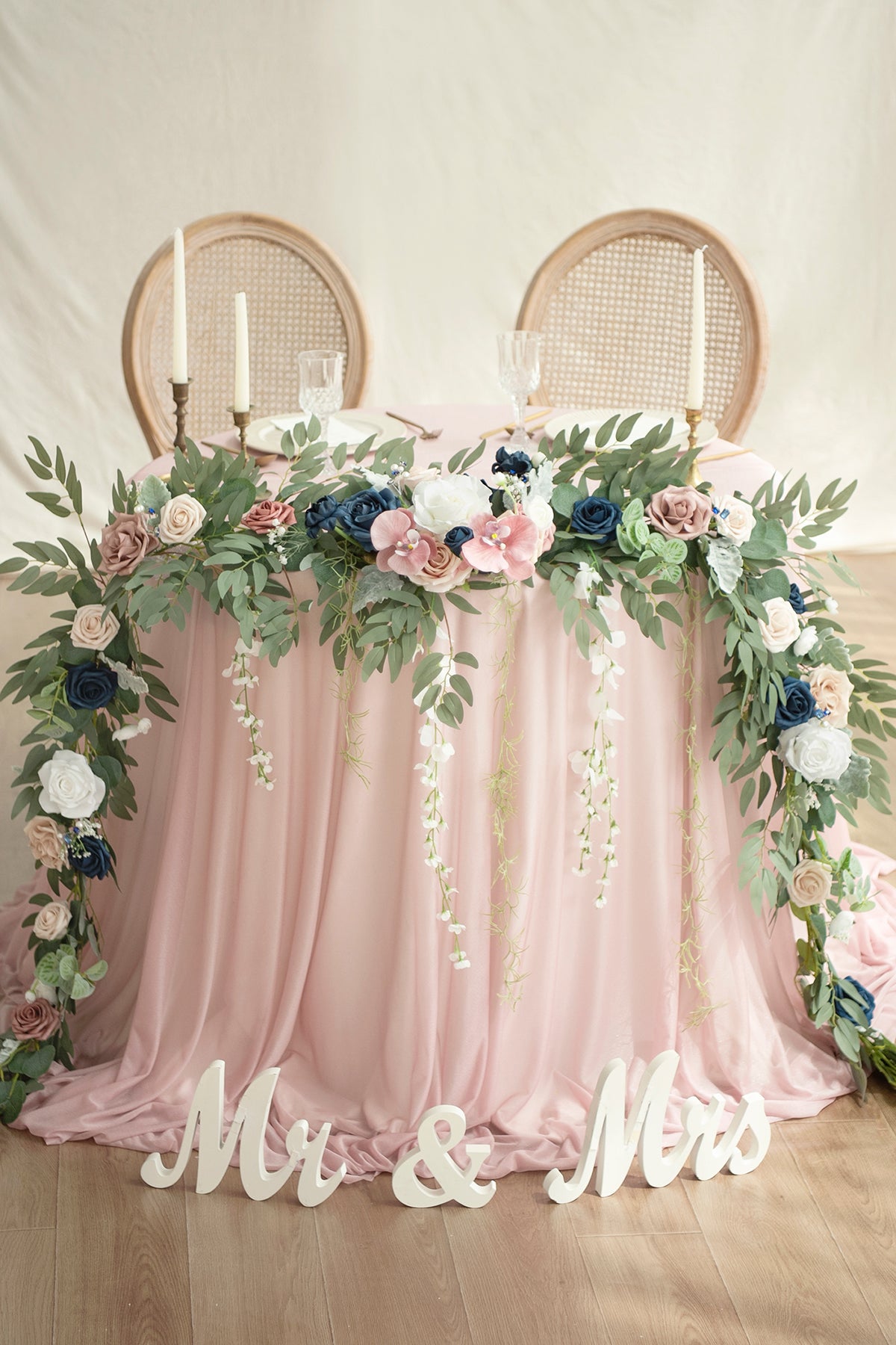 9ft Head Table Flower Garland in Dusty Rose & Navy