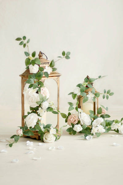 Lantern Floral Arrangements in White & Sage