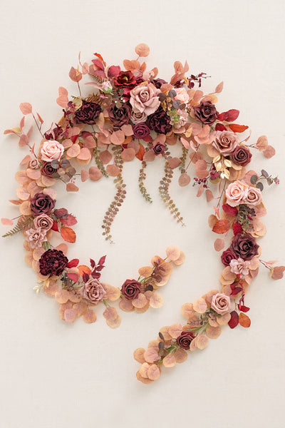 9ft Head Table Flower Garland in Burgundy & Dusty Rose | Clearance