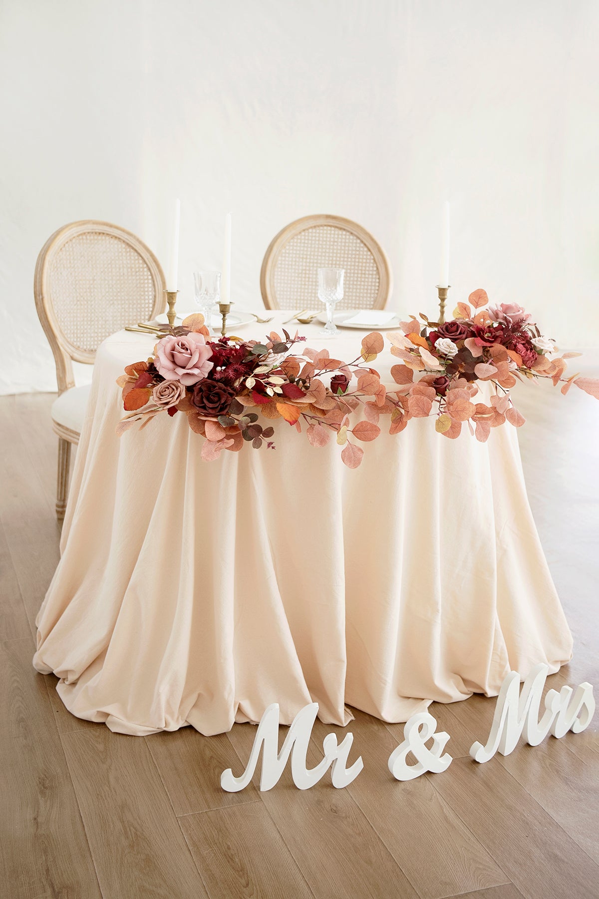Head Table Floral Swags in Burgundy & Dusty Rose