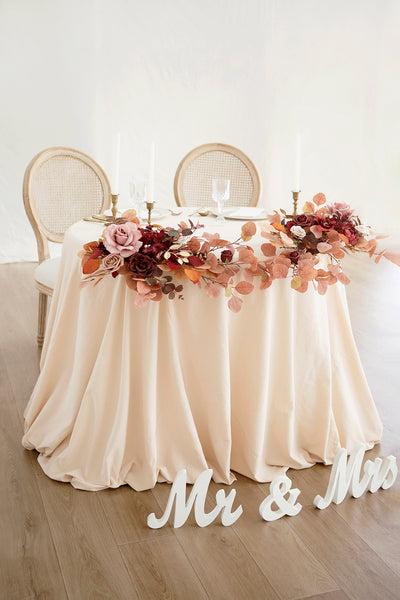 Head Table Floral Swags in Burgundy & Dusty Rose