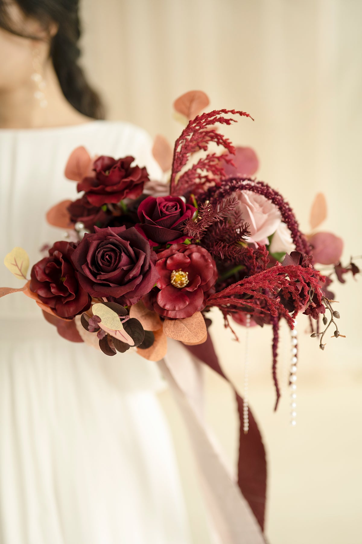 Small Free-Form Bridal Bouquet in Burgundy & Dusty Rose