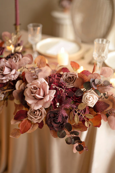 Head Table Floral Swags in Burgundy & Dusty Rose