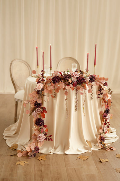 Flash Sale | 9ft Head Table Flower Garland in Burgundy & Dusty Rose | Clearance