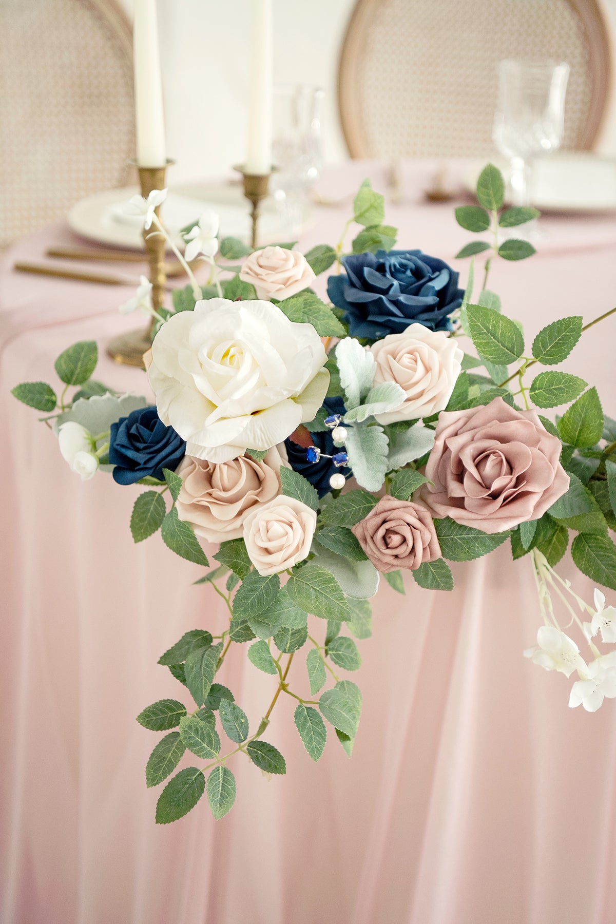 Head Table Floral Swags in Dusty Rose & Navy