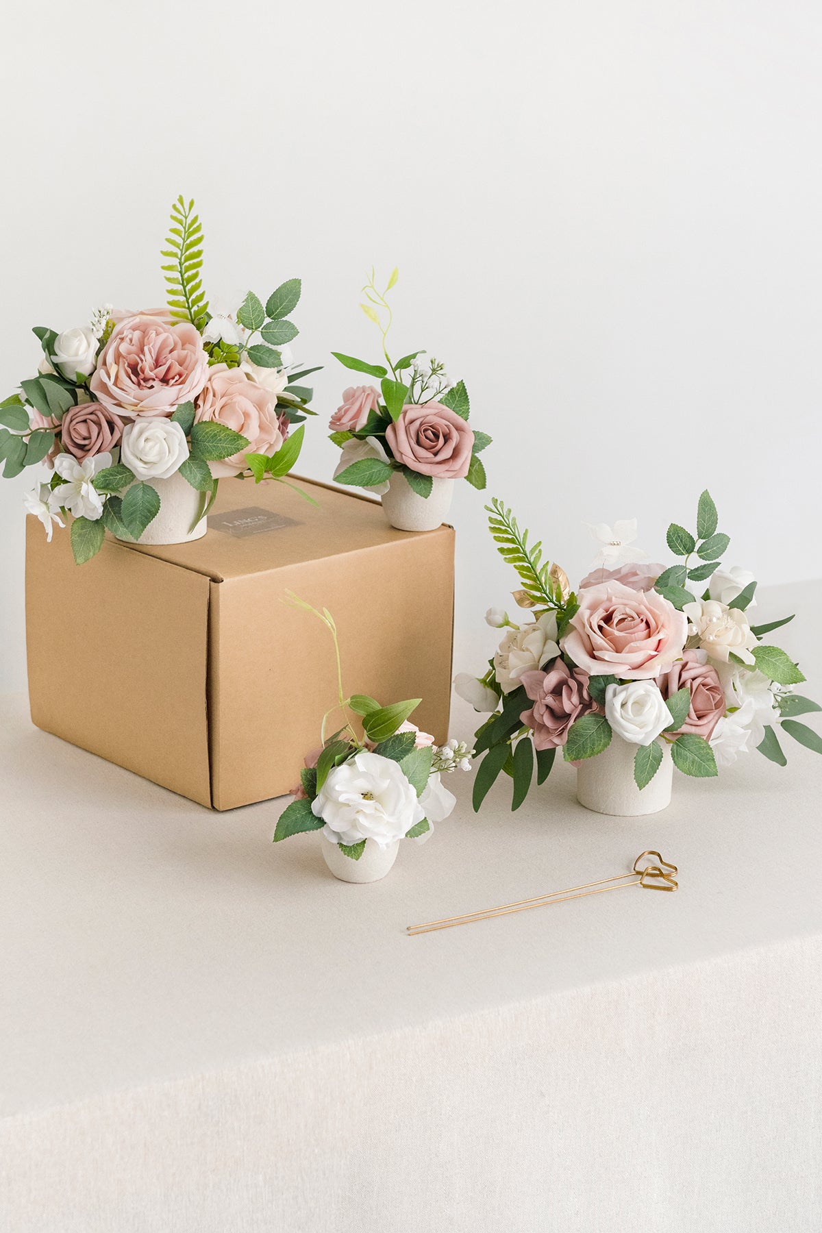 Assorted Floral Centerpiece Set in Dusty Rose & Cream | Clearance