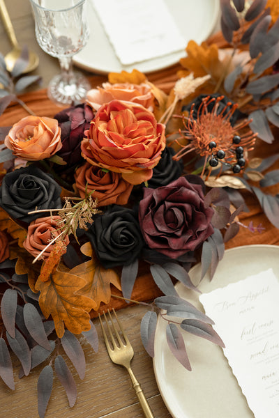 6ft Flower Garland in Black & Pumpkin Orange