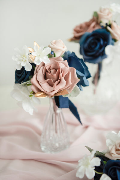 Mini Ready-to-Use Flower Centerpieces Set in Dusty Rose & Navy