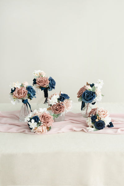 Mini Ready-to-Use Flower Centerpieces Set in Dusty Rose & Navy