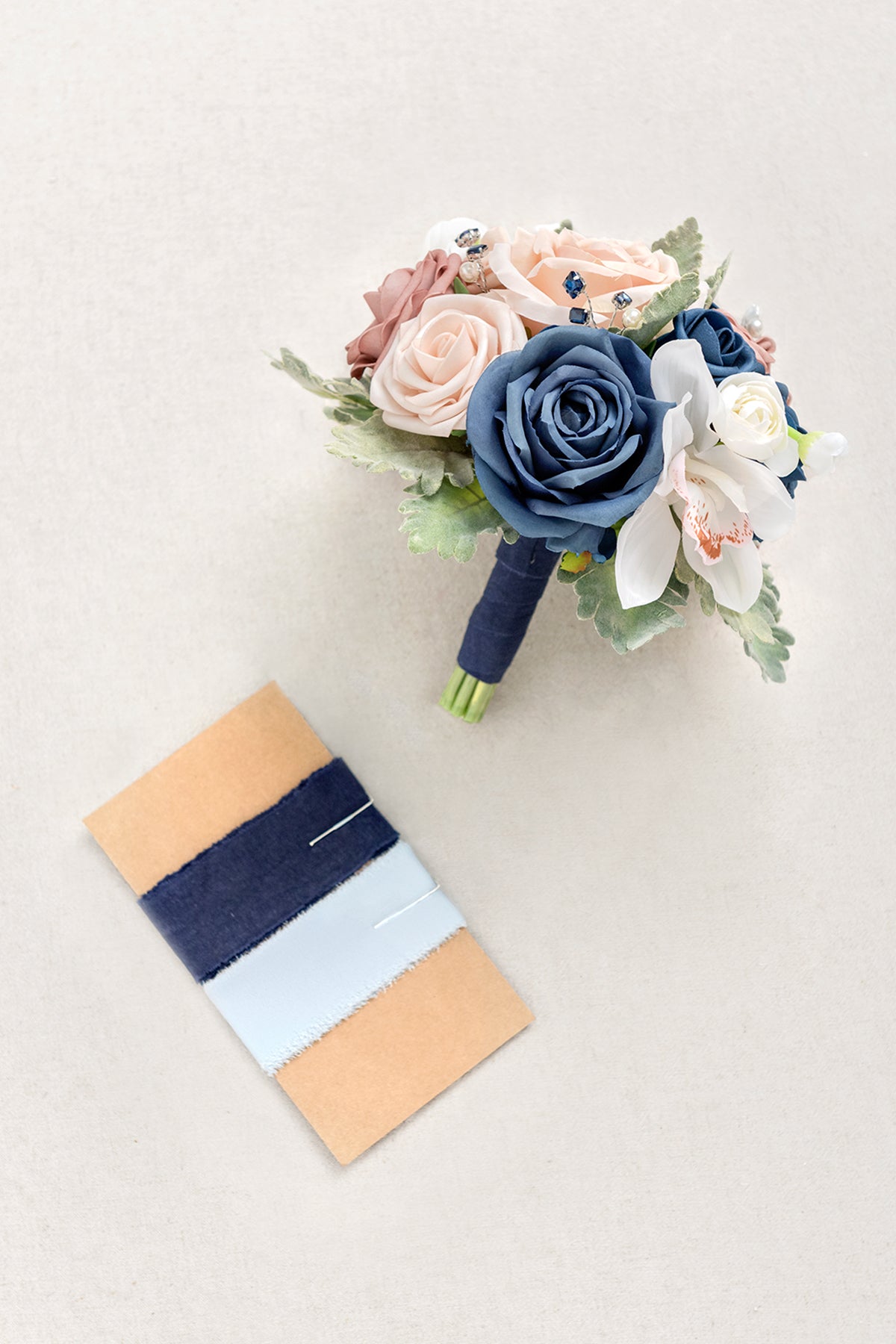 Maid of Honor & Bridesmaid Bouquets in Dusty Rose & Navy