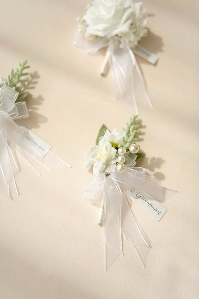 Boutonnieres in Timeless White