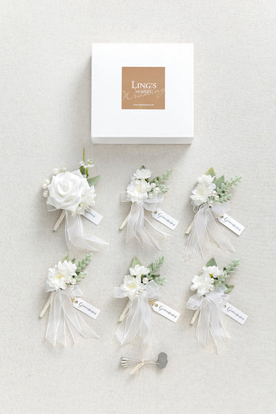 Boutonnieres in Timeless White