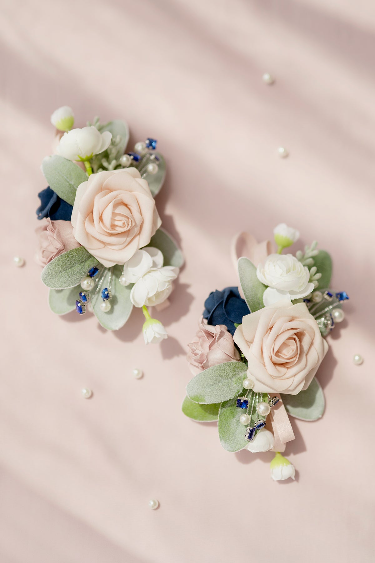 Shoulder Corsages in Dusty Rose & Navy