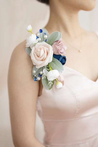 Shoulder Corsages in Dusty Rose & Navy