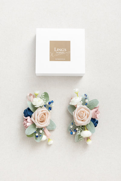 Shoulder Corsages in Dusty Rose & Navy