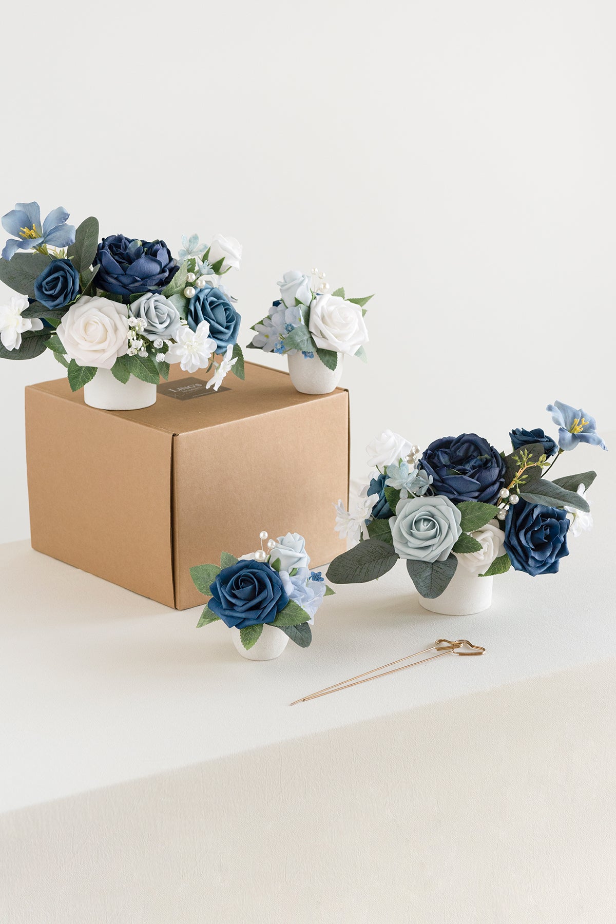 Assorted Floral Centerpiece Set in Dusty Blue & Navy