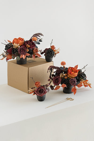 Assorted Floral Centerpiece Set in Black & Pumpkin Orange