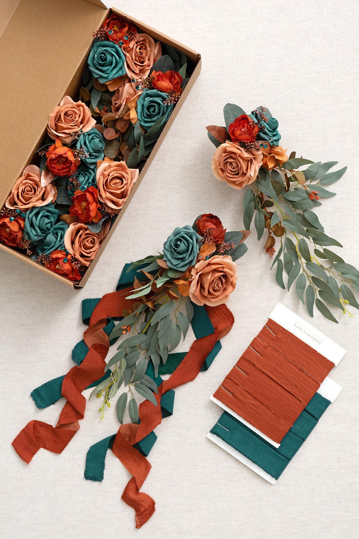 Wedding Aisle Decoration Pew Flowers in Dark Teal & Burnt Orange