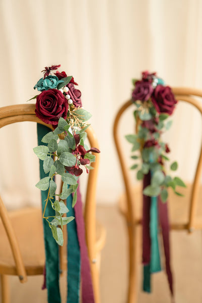Wedding Aisle Decoration Pew Flowers in Dark Teal & Marsala