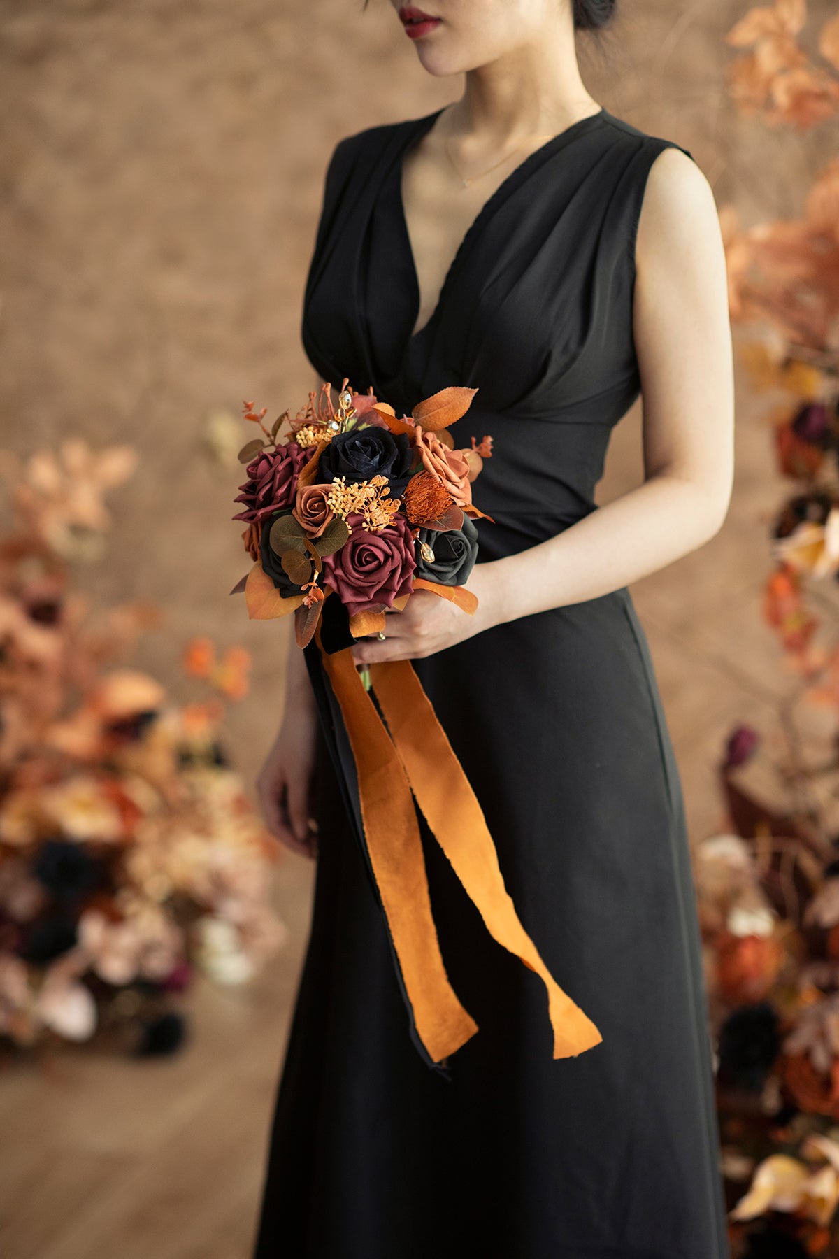 Bridal Flowers in Black & Pumpkin Orange
