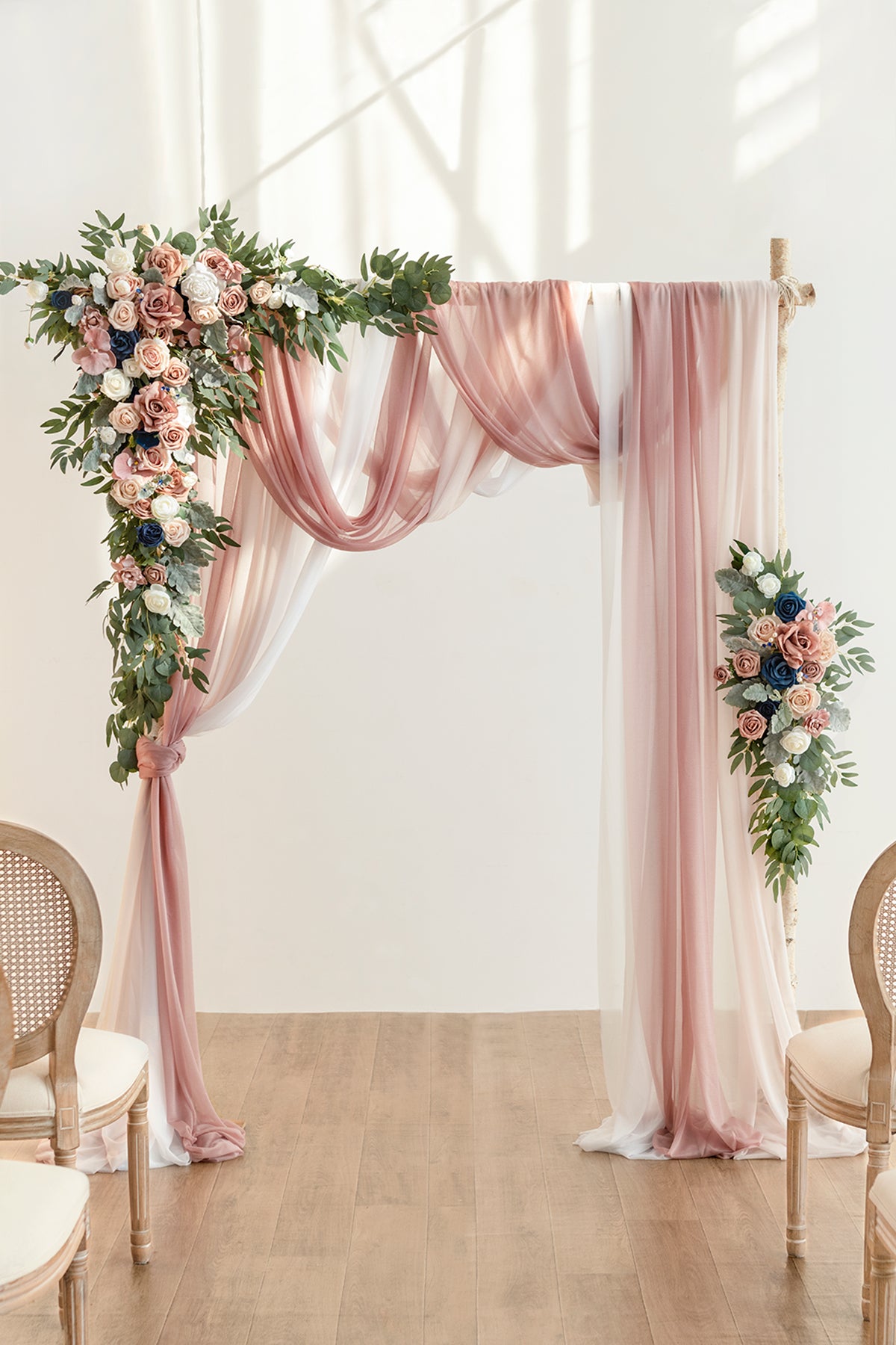 Flower Arch Decor with Drapes in Dusty Rose & Navy | Clearance
