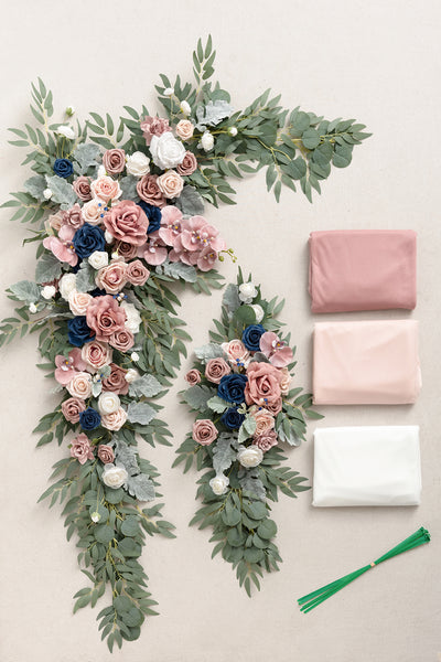Flower Arch Decor with Drapes in Dusty Rose & Navy | Clearance