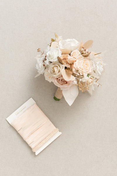 Small Round Bridal Bouquet in White & Beige