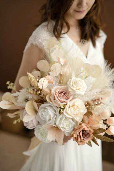 Medium Free-Form Bridal Bouquet in White & Beige