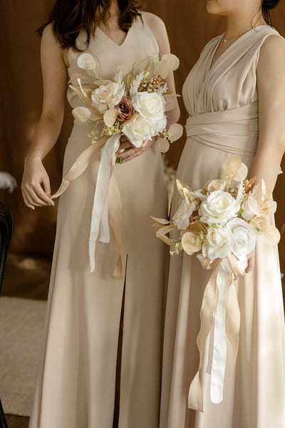 Round Bridesmaid Bouquets in White & Beige