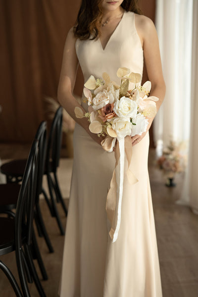 Round Bridesmaid Bouquets in White & Beige