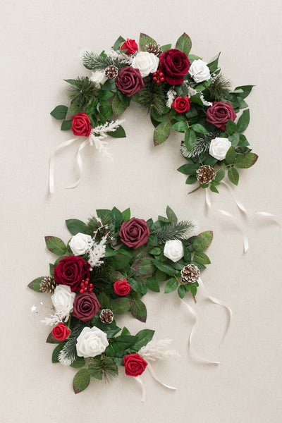 2ft Flower Garlands in Christmas Red & Sparkle