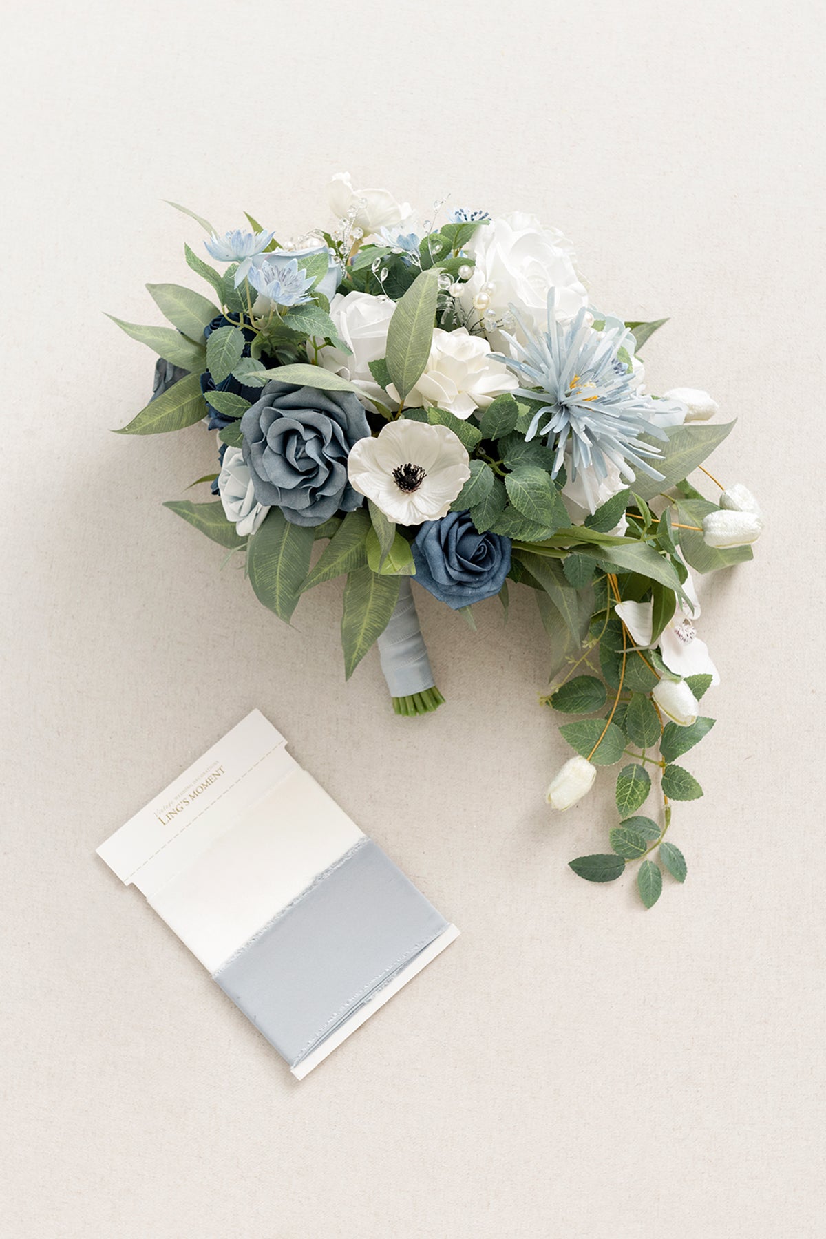 Medium Cascade Bridal Bouquet in Romantic Dusty Blue