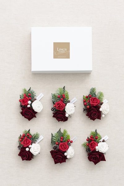 Wrist Corsages in Christmas Red & Sparkle