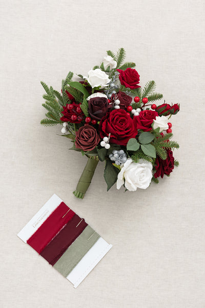 Small Free-Form Bridal Bouquet in Christmas Red & Sparkle