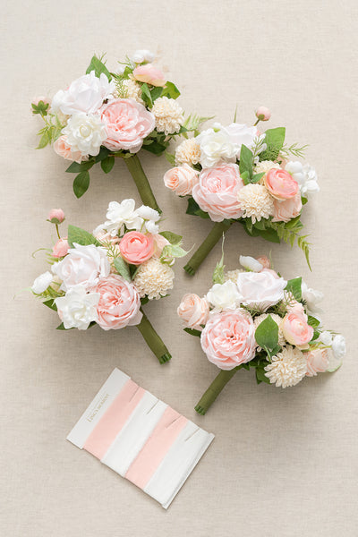 Free-Form Bridesmaid Bouquets in Blush & Cream
