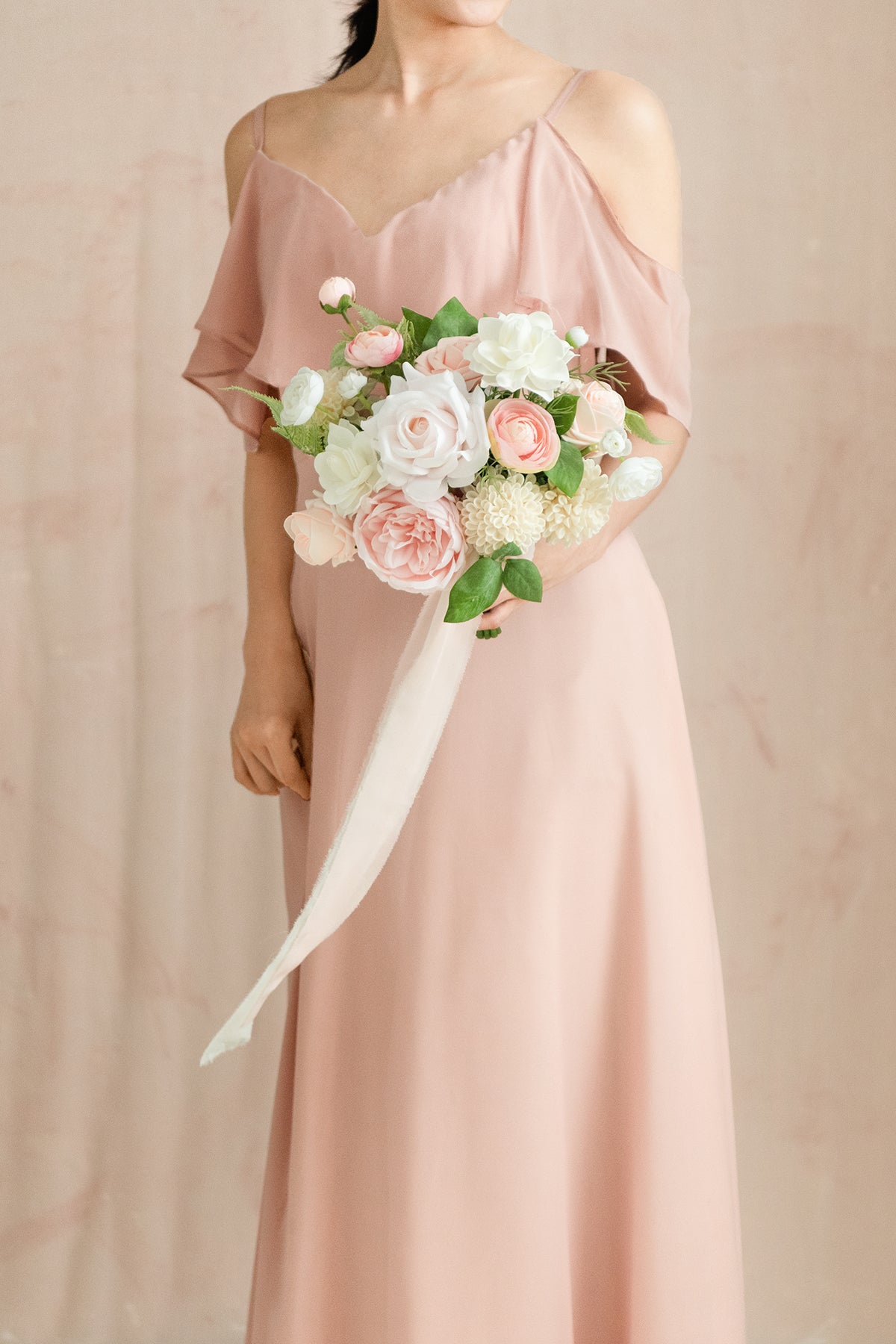 Free-Form Bridesmaid Bouquets in Blush & Cream