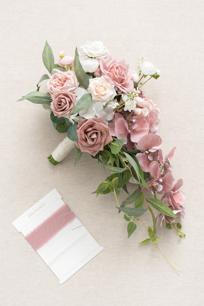 Medium Cascade Bridal Bouquet in Dusty Rose & Cream