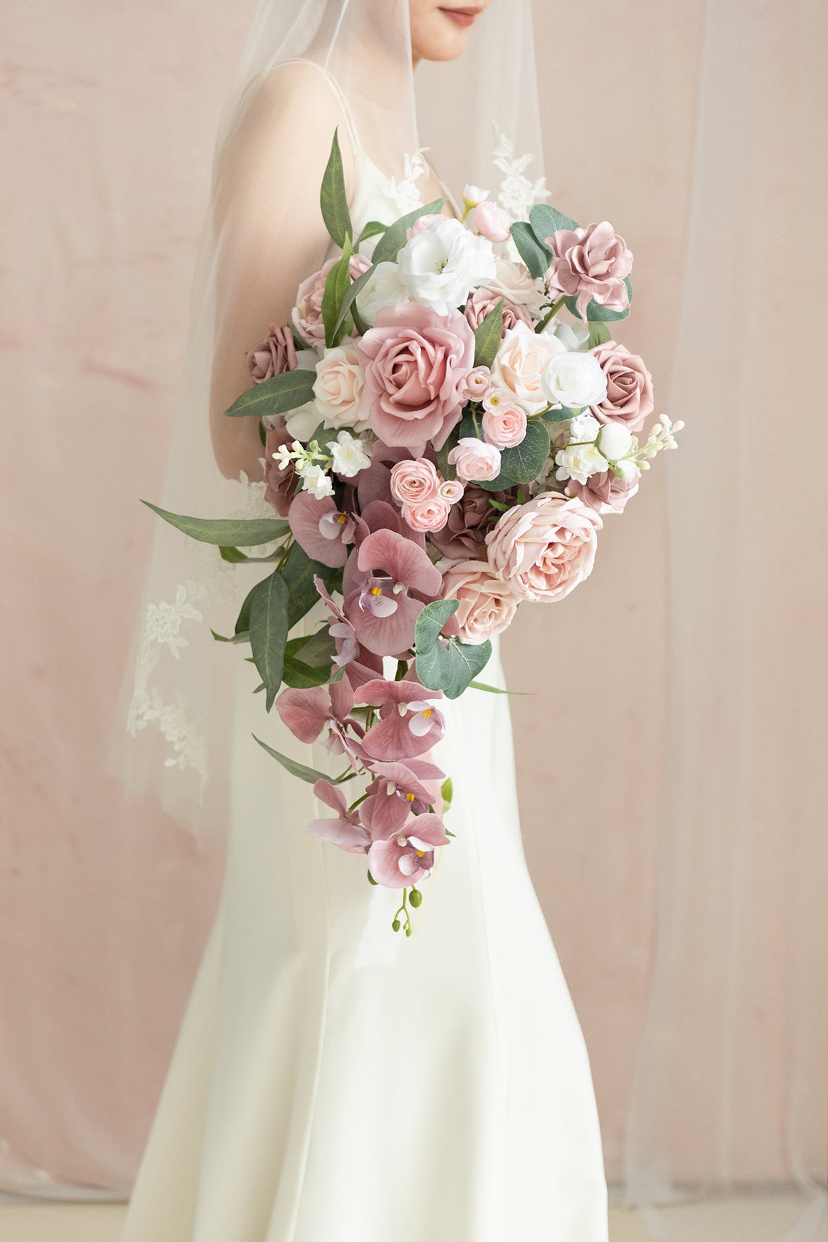 Medium Cascade Bridal Bouquet in Dusty Rose & Cream