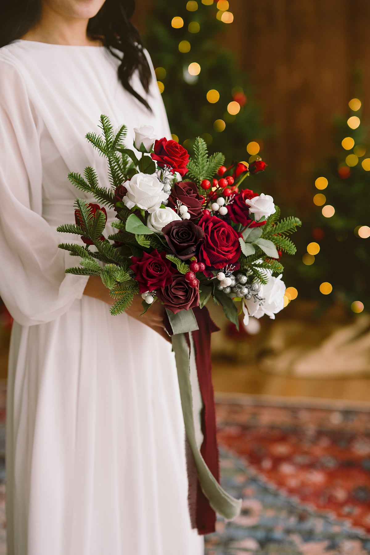 Small Free-Form Bridal Bouquet in Christmas Red & Sparkle