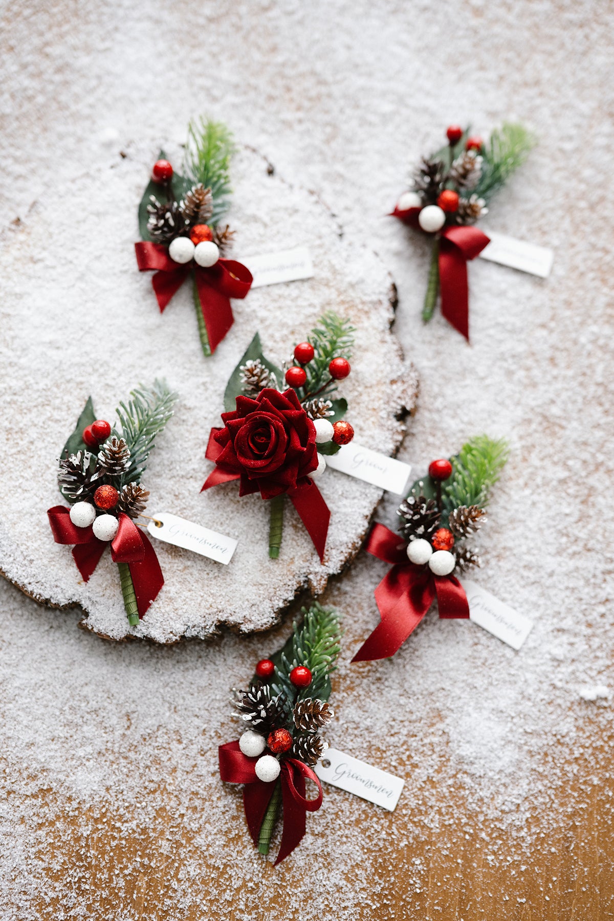 Boutonnieres in Christmas Red & Sparkle