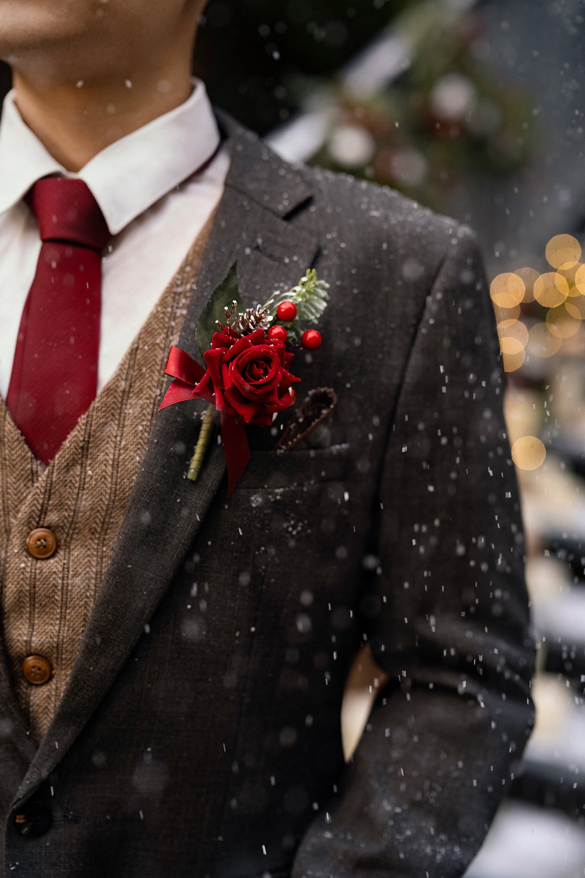 Boutonnieres in Christmas Red & Sparkle