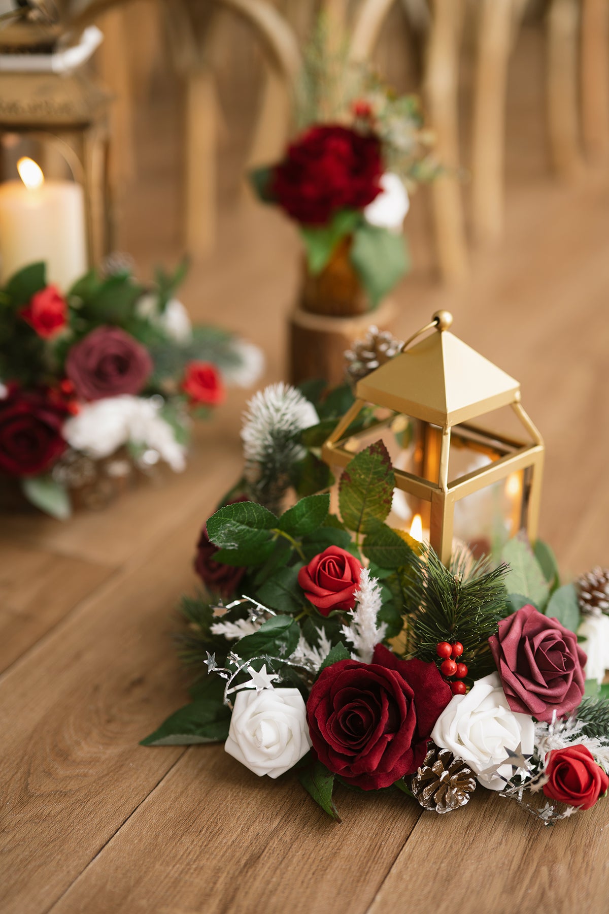 2ft Flower Garlands in Christmas Red & Sparkle