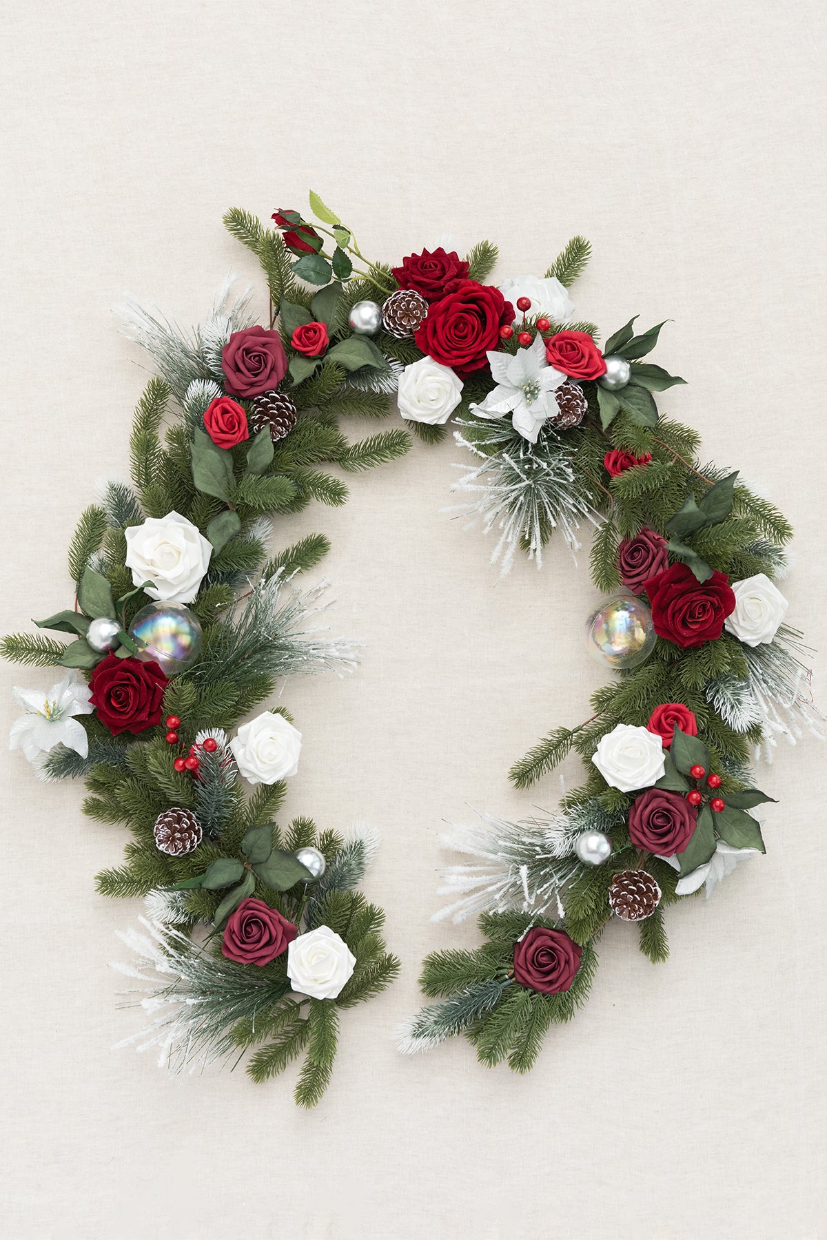 6ft Flower Garland in Christmas Red & Sparkle