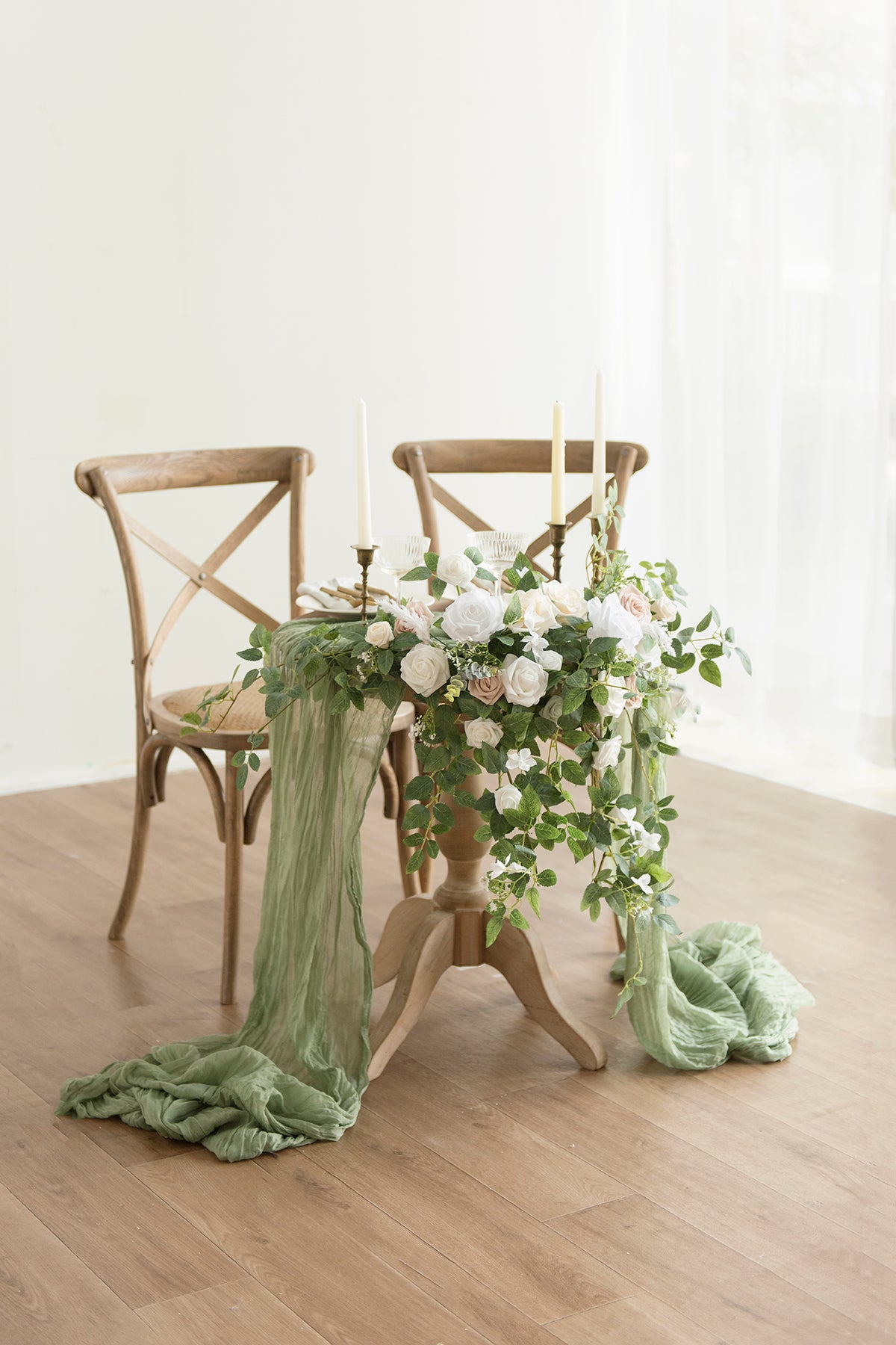 Sweetheart Table Floral Swags in White & Sage