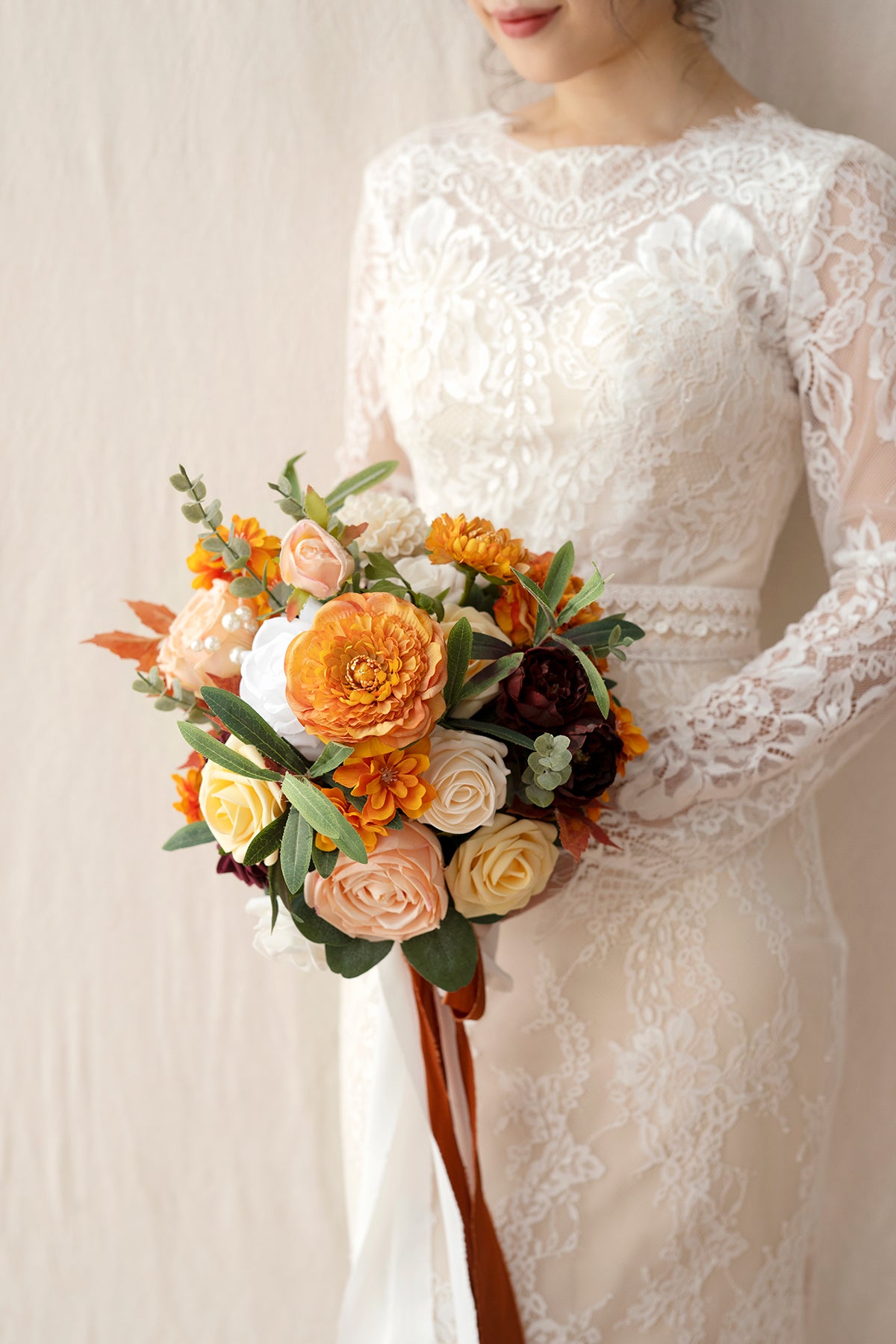 Standard Round Bridal Bouquet in Burnt Orange | Clearance