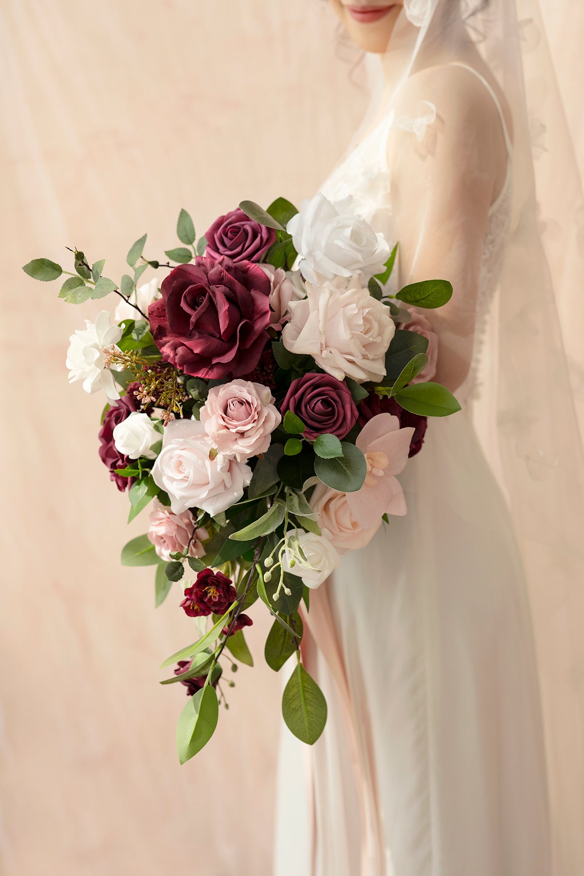 Small Cascade Bridal Bouquet in Romantic Marsala