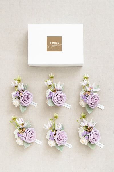 Wrist Corsages in Lilac & Gold