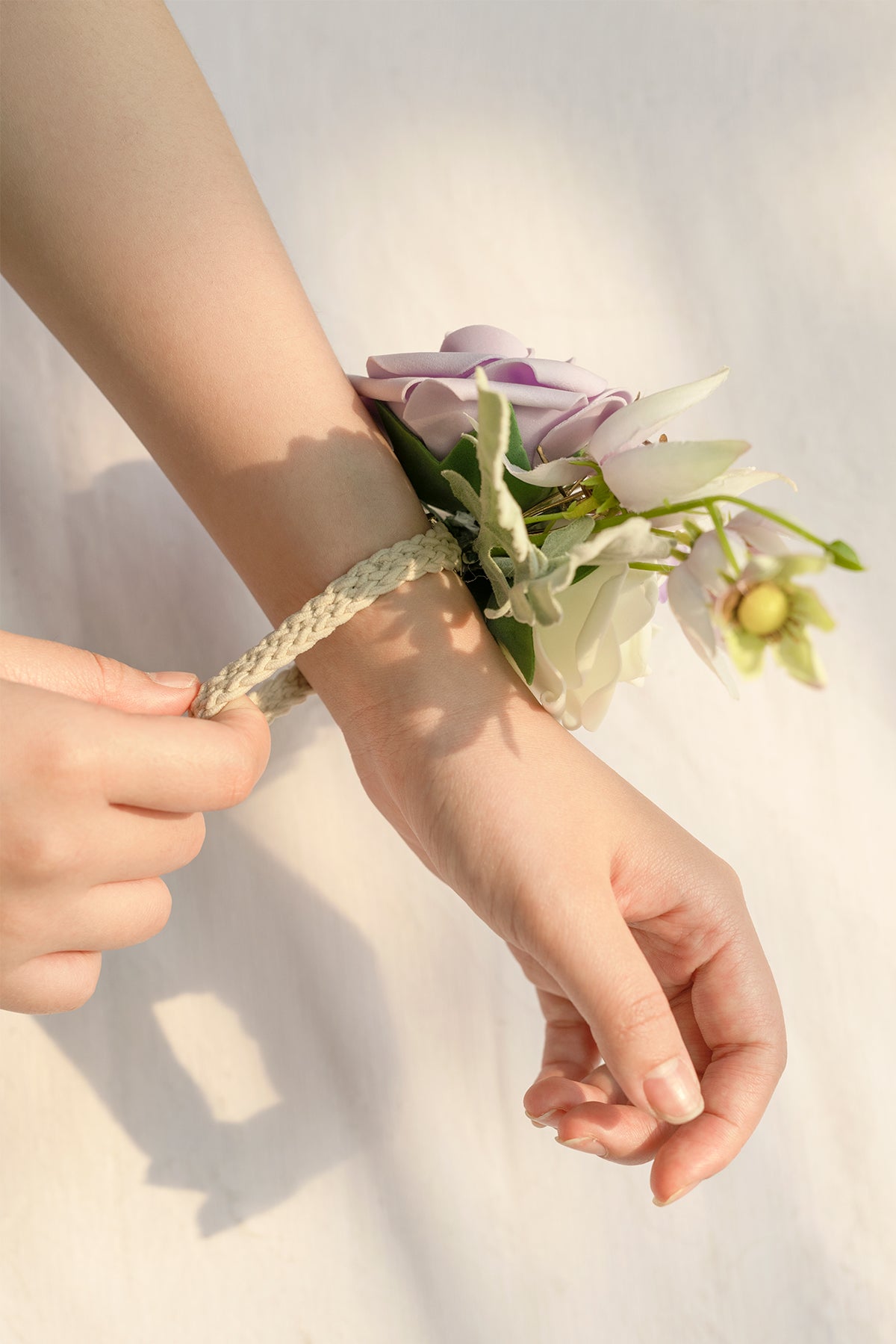 Wrist Corsages in Lilac & Gold