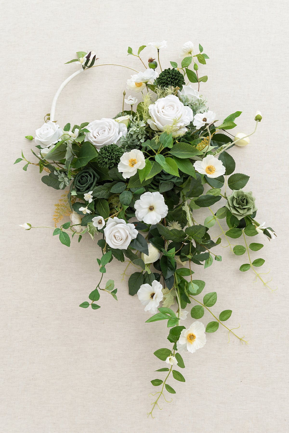 Large Hoop Bridal Bouquet in Emerald & Tawny Beige | Clearance